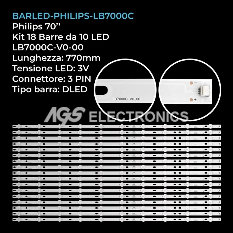 kit 18 barre LED retroilluminazione per Philips 70 pollici modello 70PUS8505