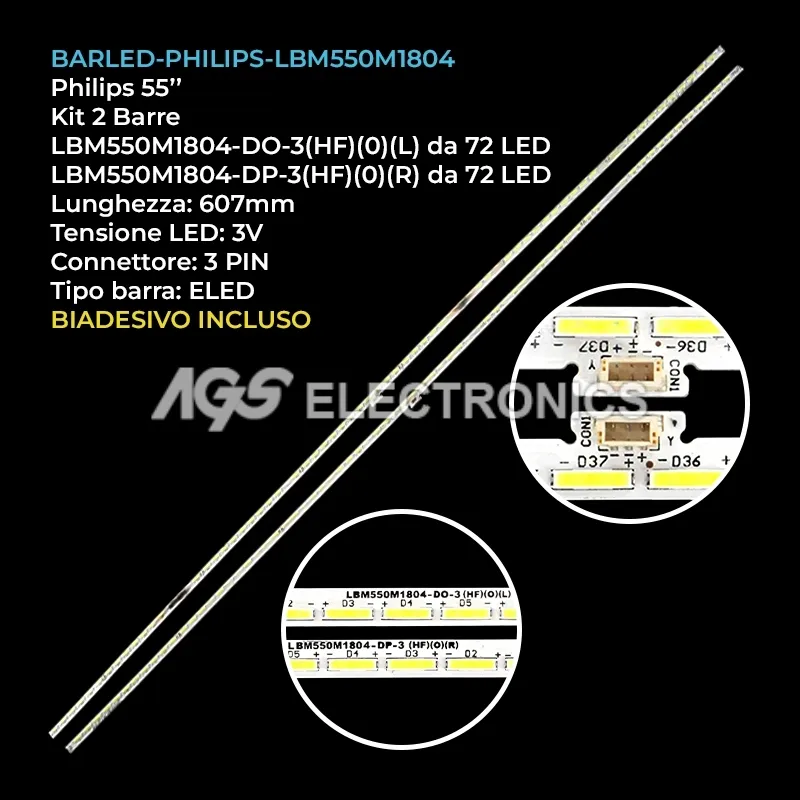 kit 2 barre LED retroilluminazione per Philips 55 pollici modello 55PUS830312