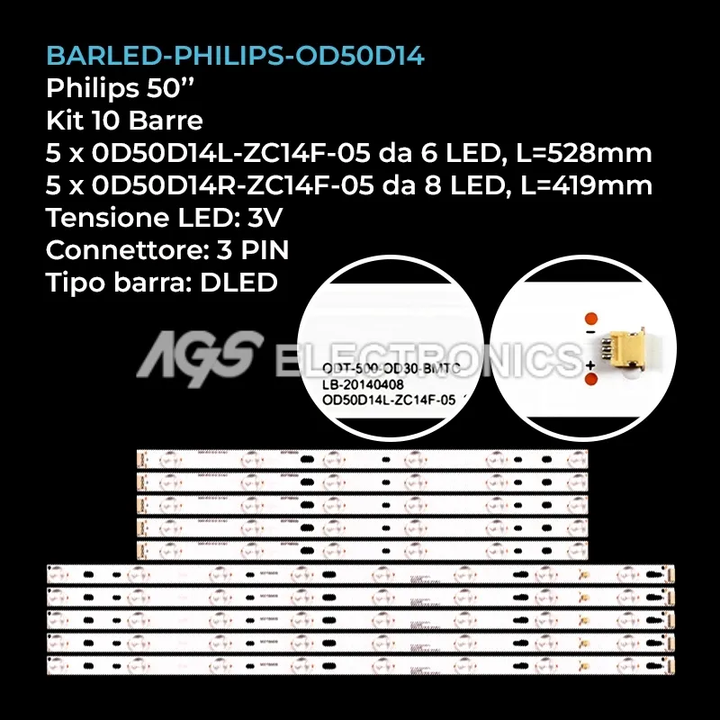 kit 10 barre LED retroilluminazione per JTC 50 pollici modello DVB75003