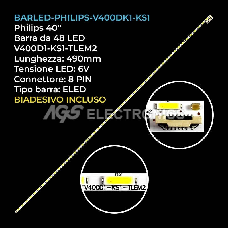 kit 1 barre LED retroilluminazione per Philips 40 pollici modello V400DK1KS1