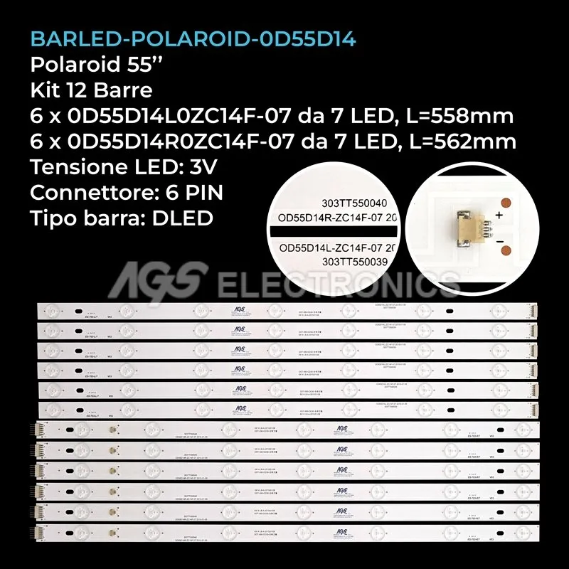kit 12 barre LED retroilluminazione per Polaroid 55 pollici modello TQL55F4PR001