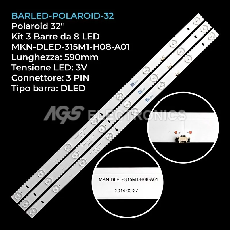 kit 3 barre LED retroilluminazione per Telesystem 32 pollici modello PALCO32LED06