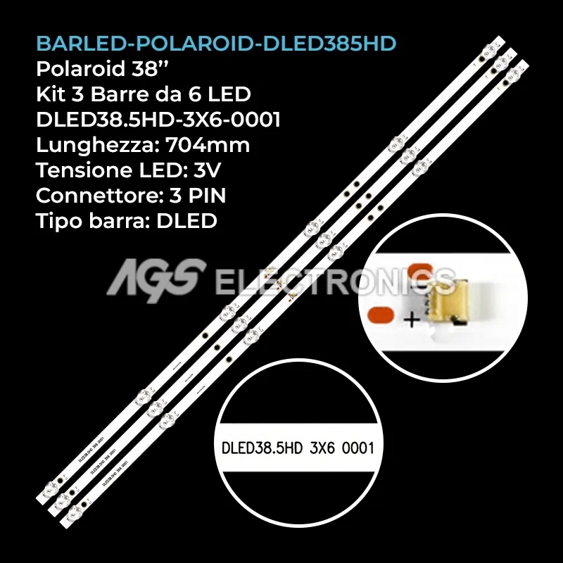 kit 3 barre LED retroilluminazione per Polaroid 38 pollici modello 39LED15T2