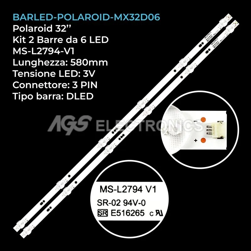 kit 2 barre LED retroilluminazione per DEXP 32 pollici modello H32D7100KW