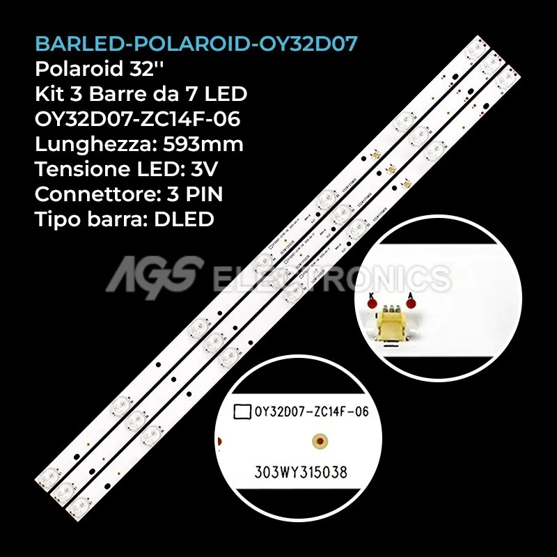 kit 3 barre LED retroilluminazione per Polaroid 32 pollici modello LE32D58