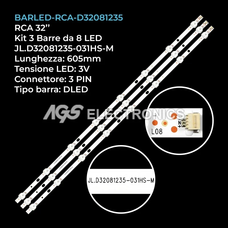 kit 3 barre LED retroilluminazione per Rca 32 pollici modello RT3205A1701