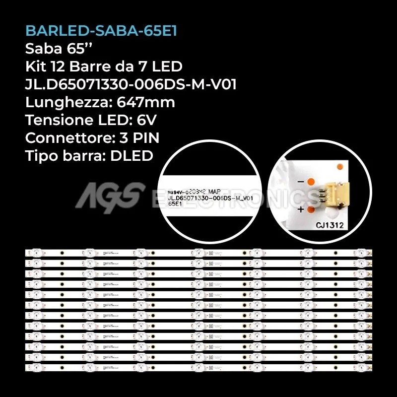 kit 12 barre LED retroilluminazione per Saba 65 pollici modello CX650DLEDM