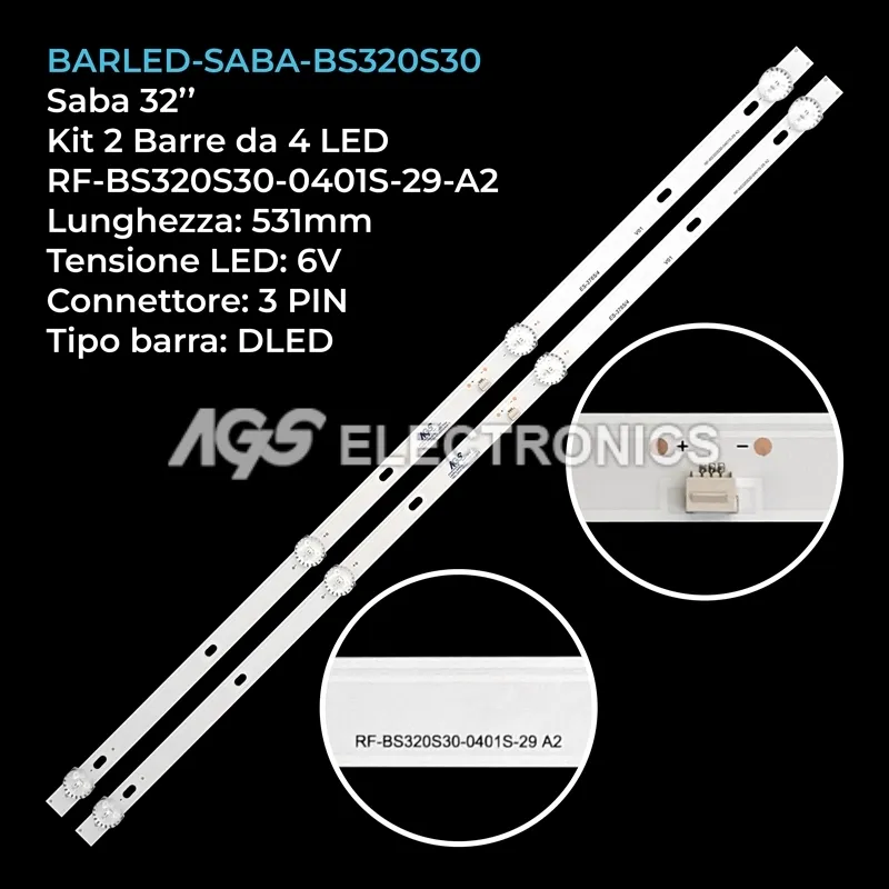 kit 2 barre LED retroilluminazione per DEXP 32 pollici modello F32D7200C