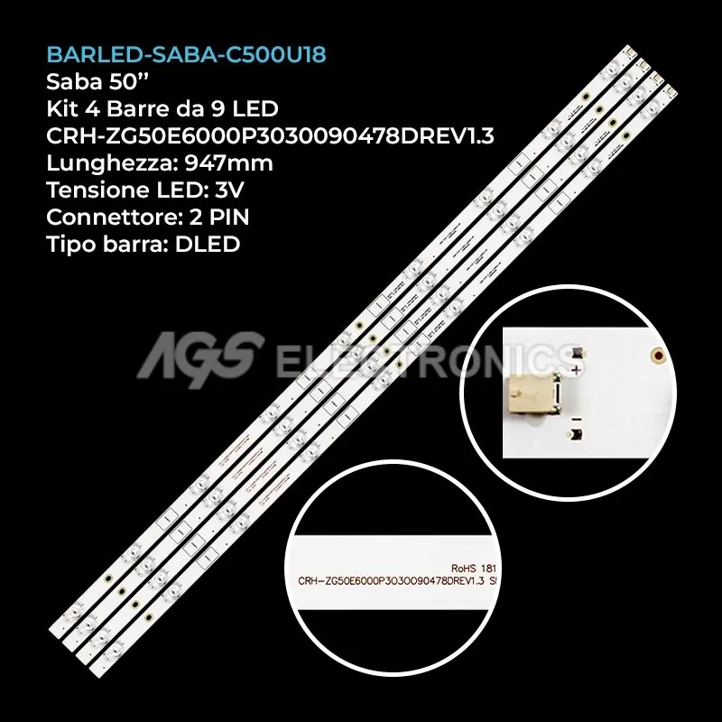 kit 4 barre LED retroilluminazione per Saba 50 pollici modello C500Y196P