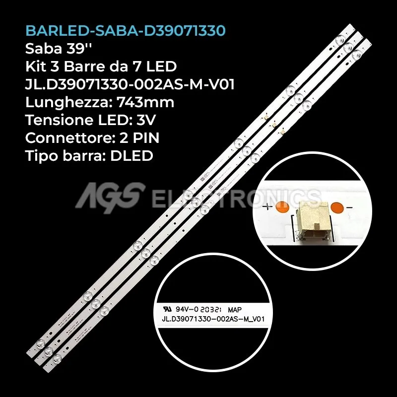 kit 3 barre LED retroilluminazione per United 39 pollici modello LED39HS62