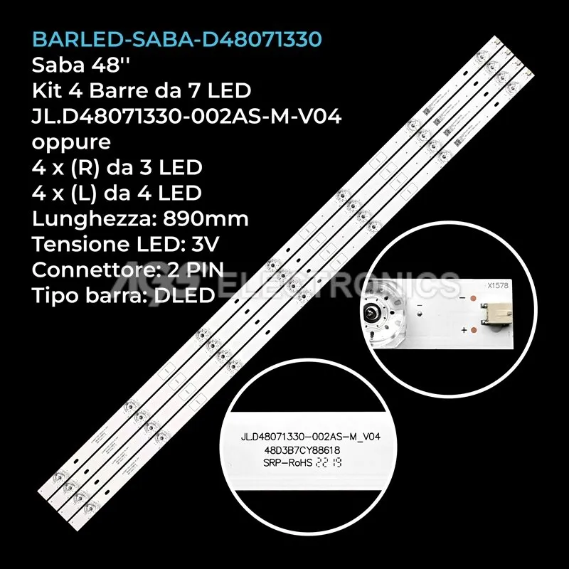 kit 4 barre LED retroilluminazione per United 48 pollici modello LED48HS60