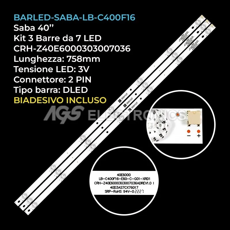 kit 3 barre LED retroilluminazione per Saba 40 pollici modello 40E6000