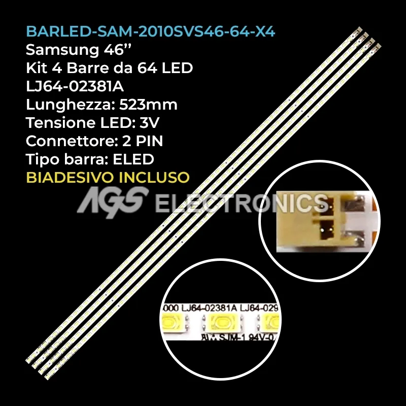 kit 4 barre LED retroilluminazione per Samsung 46 pollici modello UN46C7000W