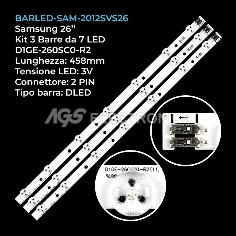 kit 3 barre LED retroilluminazione per Samsung 26 pollici pannello DE260AGAB1