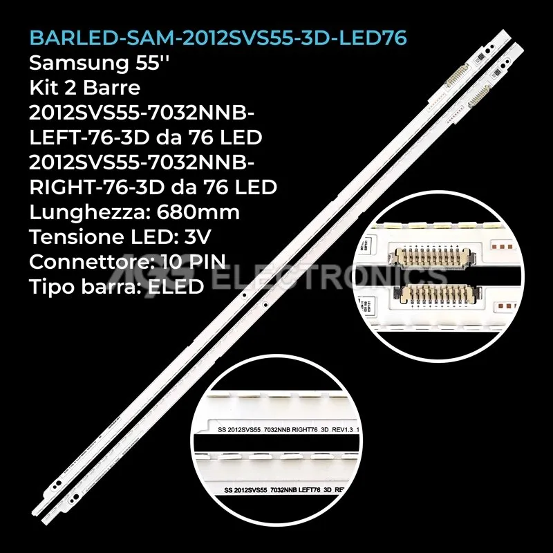 kit 2 barre LED retroilluminazione per Samsung 55 pollici modello UN55ES8000FXZX