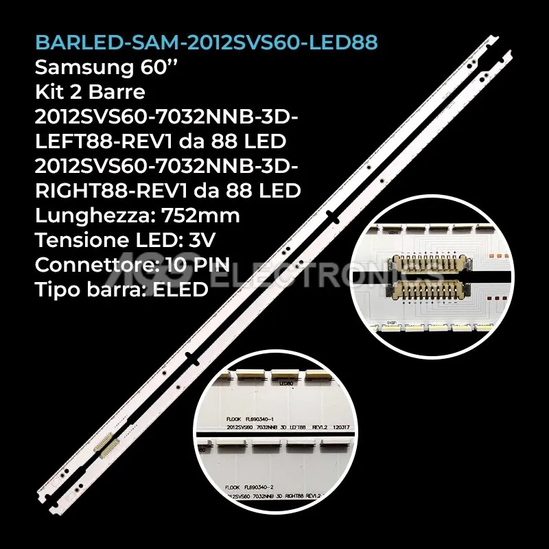 kit 2 barre LED retroilluminazione per Samsung 60 pollici modello UN60ES6500F