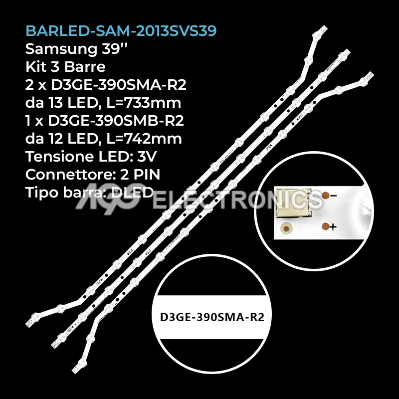 kit 3 barre LED retroilluminazione per Samsung 39 pollici modello UN39FH5000FXZA