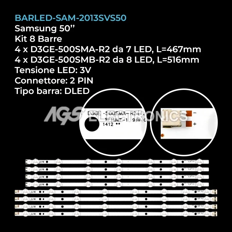 kit 8 barre LED retroilluminazione per Samsung 50 pollici modello UN50H5303AH
