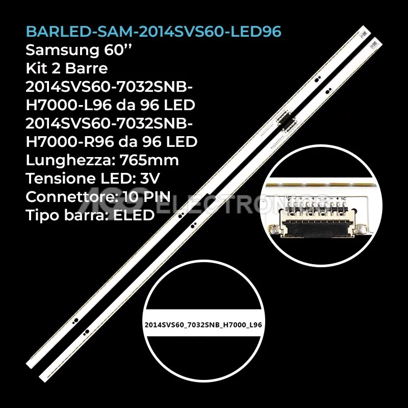 kit 2 barre LED retroilluminazione per Samsung 60 pollici modello UE60H7000ALXTK