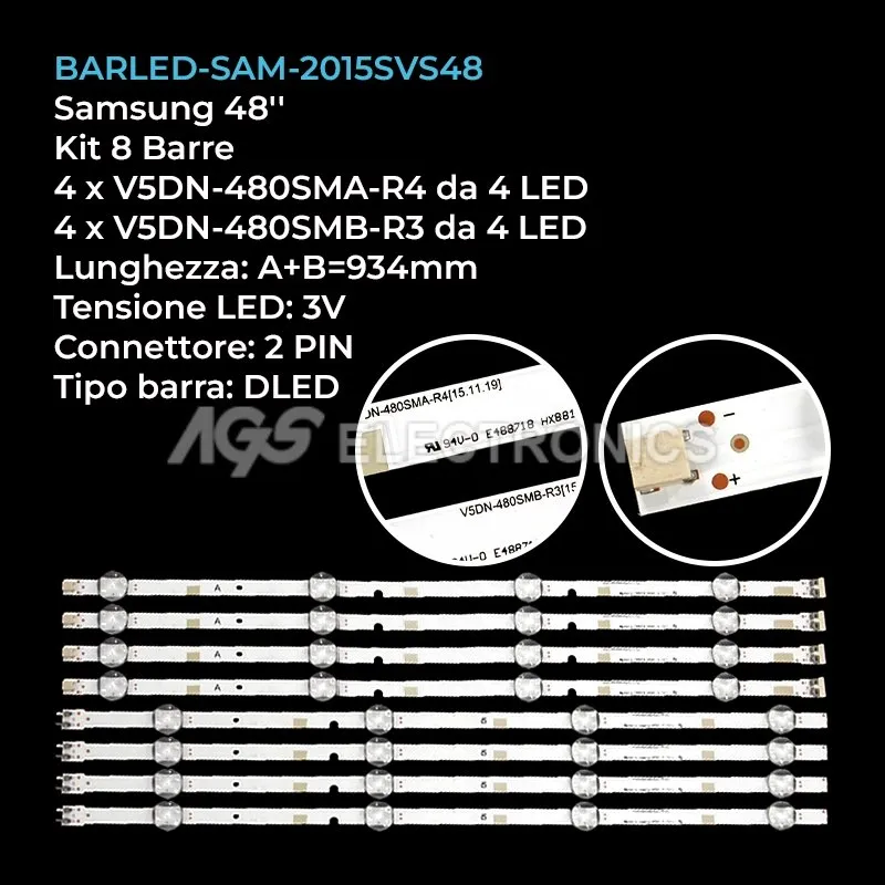 kit 8 barre LED retroilluminazione per Samsung 48 pollici modello UN48J5200AFXZP