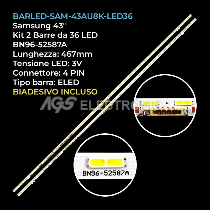 kit 2 barre LED retroilluminazione per Samsung 43 pollici modello LS43BM702UEXXY