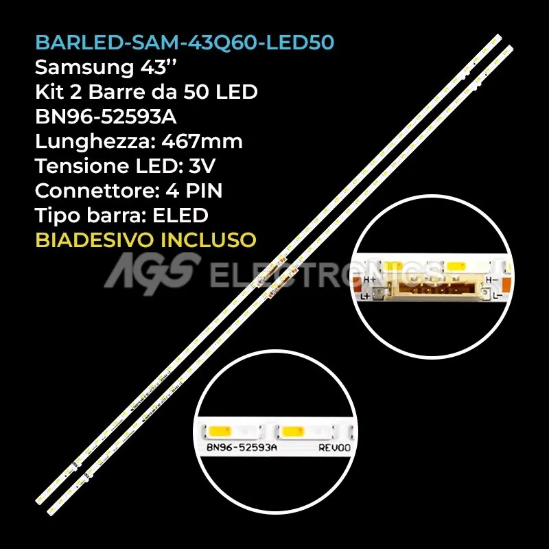kit 2 barre LED retroilluminazione per Samsung 43 pollici pannello CYQC043FGHVBHV