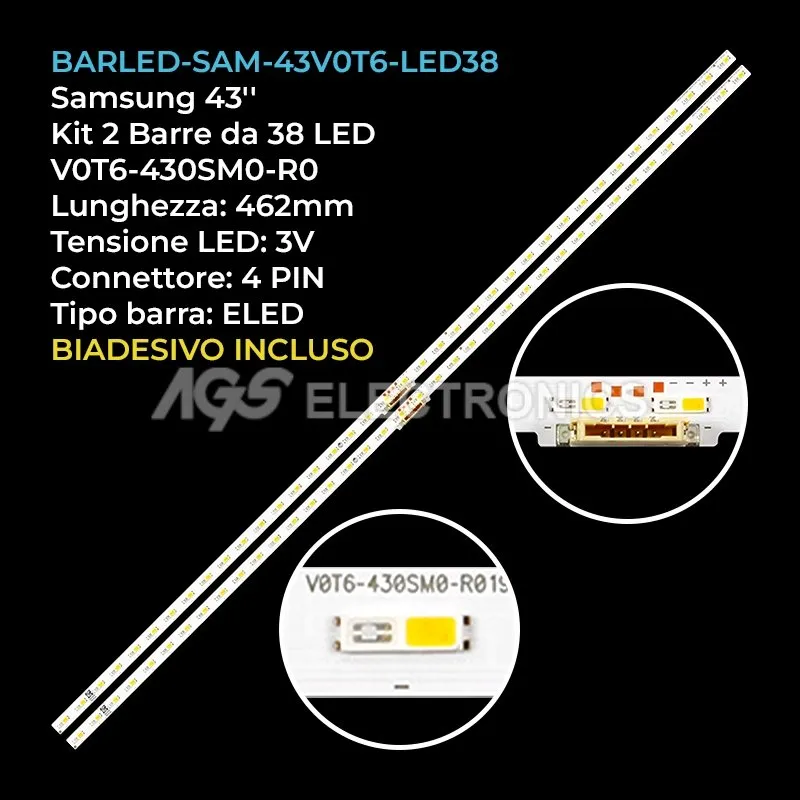 kit 2 barre LED retroilluminazione per Samsung 43 pollici pannello CYRT043FGHV2H