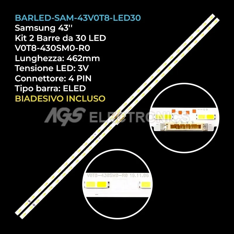 kit 2 barre LED retroilluminazione per Samsung 43 pollici modello UE43TU8505U