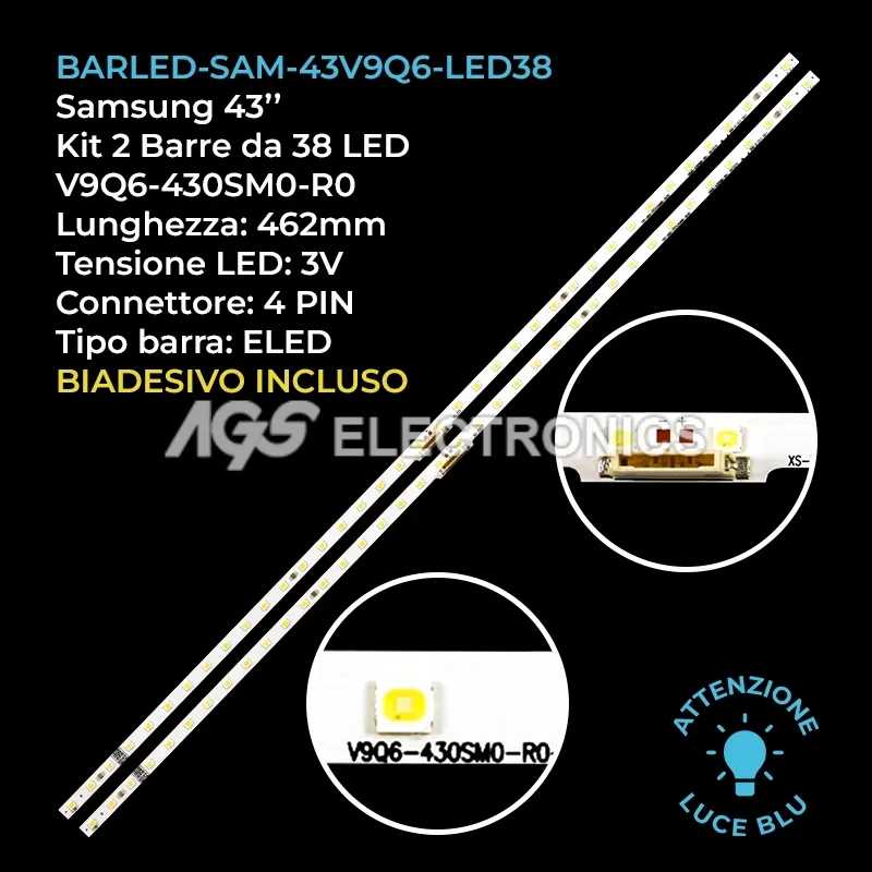 kit 2 barre LED retroilluminazione per Samsung 43 pollici modello QM43RT