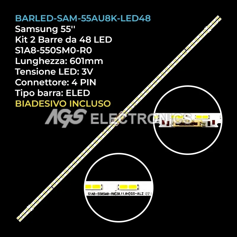 kit 2 barre LED retroilluminazione per Samsung 55 pollici modello UE55AU8005K