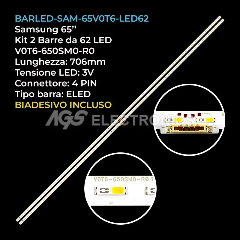 kit 2 barre LED retroilluminazione per Samsung 65 pollici modello CYRT065FGLV4H
