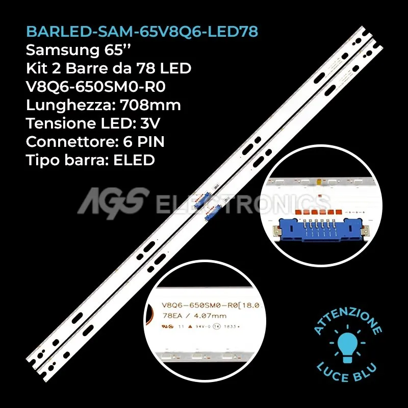 kit 2 barre LED retroilluminazione per Samsung 65 pollici modello QE65Q6FNALXXN