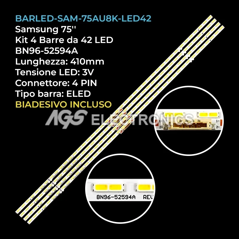 kit 4 barre LED retroilluminazione per Samsung 75 pollici modello UE75BU8072