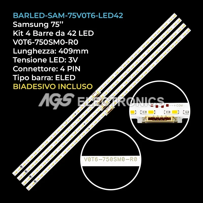 kit 4 barre LED retroilluminazione per Samsung 75 pollici modello QE75LS03TASXXN