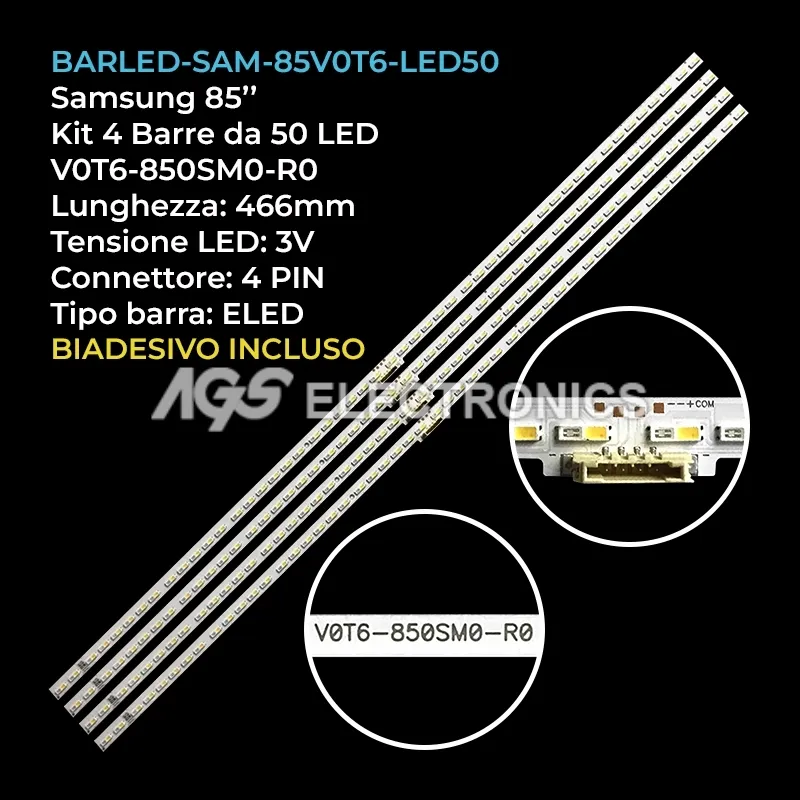 kit 4 barre LED retroilluminazione per Samsung 85 pollici pannello CYRT085HGLV4H