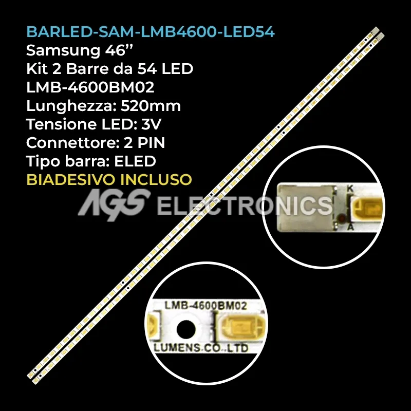 kit 2 barre LED retroilluminazione per Samsung 46 pollici modello UE46B6000VP
