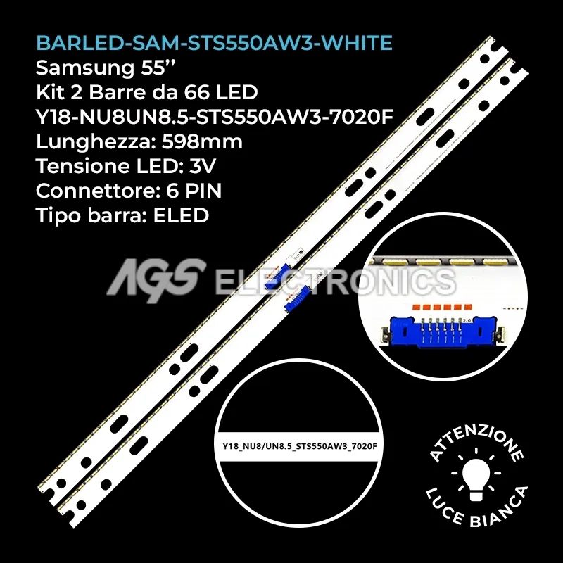kit 2 barre LED retroilluminazione per Samsung 55 pollici modello UN55NU800DFXZA