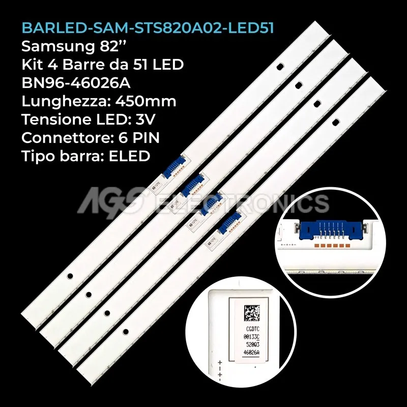 kit 4 barre LED retroilluminazione per Samsung 82 pollici modello UN82NU8000PXPA