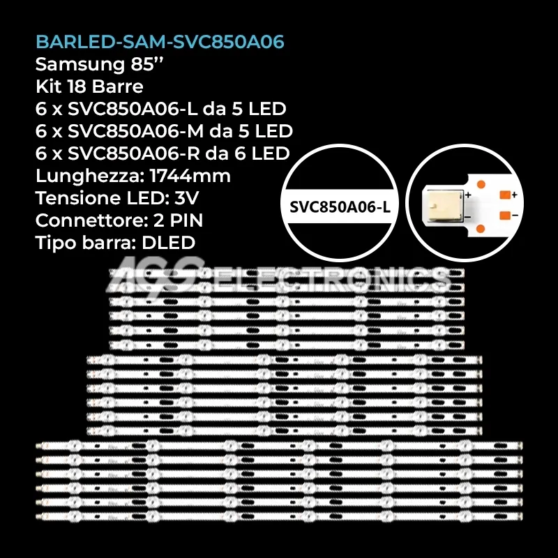 kit 18 barre LED retroilluminazione per Samsung 85 pollici modello UN85TU8000FXZA