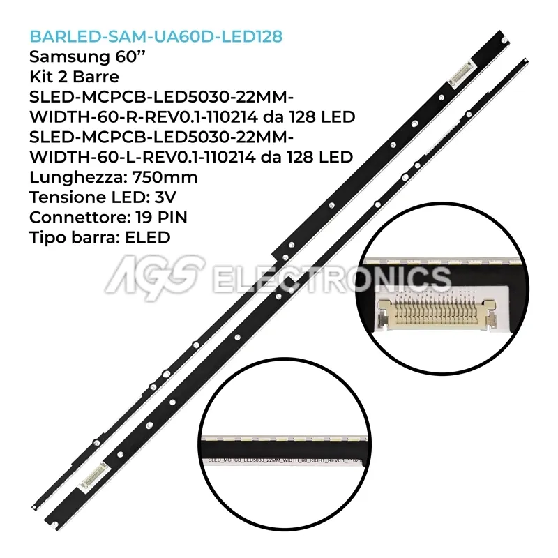 kit 2 barre LED retroilluminazione per Samsung 60 pollici modello UA60D8000