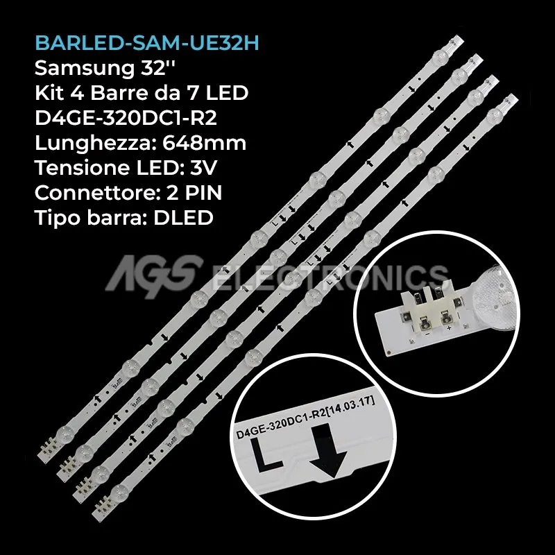 kit 4 barre LED retroilluminazione per Samsung 32 pollici modello HG32ED450SW