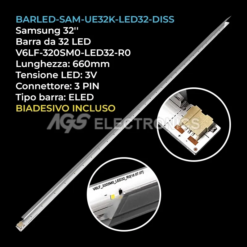 kit 1 barre LED retroilluminazione per Samsung 32 pollici modello UA32K5300AGXXP