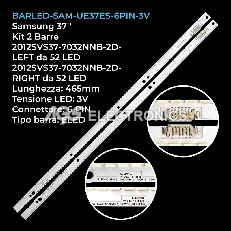 kit 2 barre LED retroilluminazione per Samsung 37 pollici modello UE37ES61000