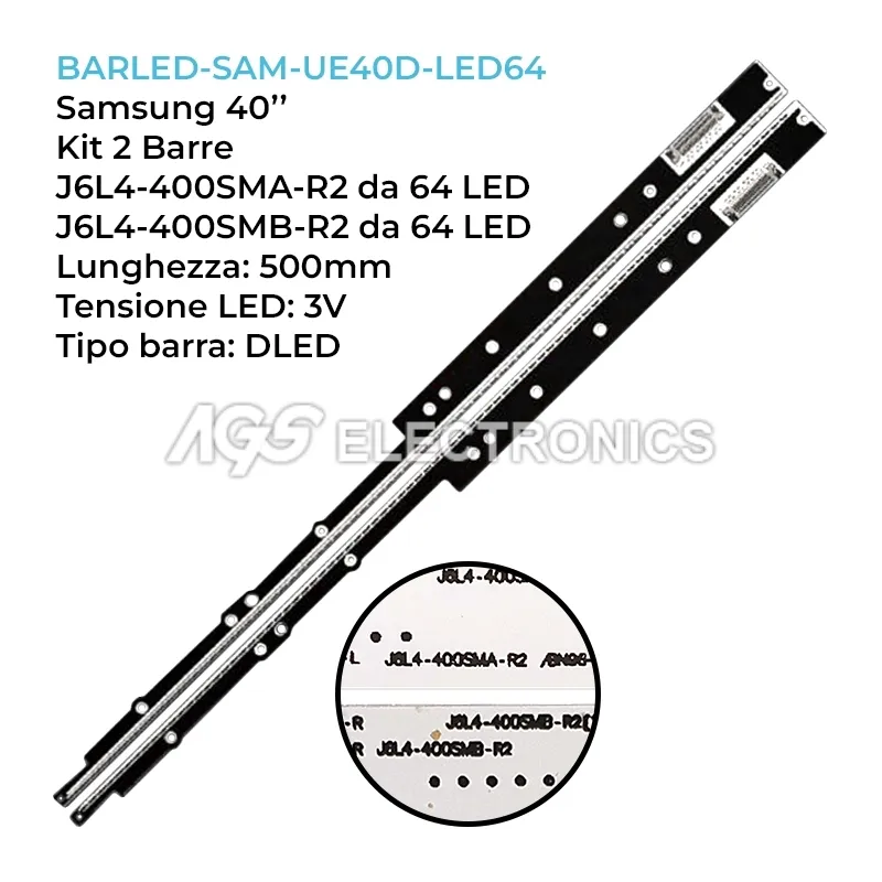 kit 2 barre LED retroilluminazione per Samsung 40 pollici modello UE40D7000LS