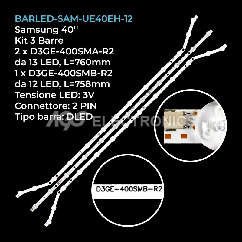 kit 3 barre LED retroilluminazione per Samsung 40 pollici modello LH40MDCPLGCCI