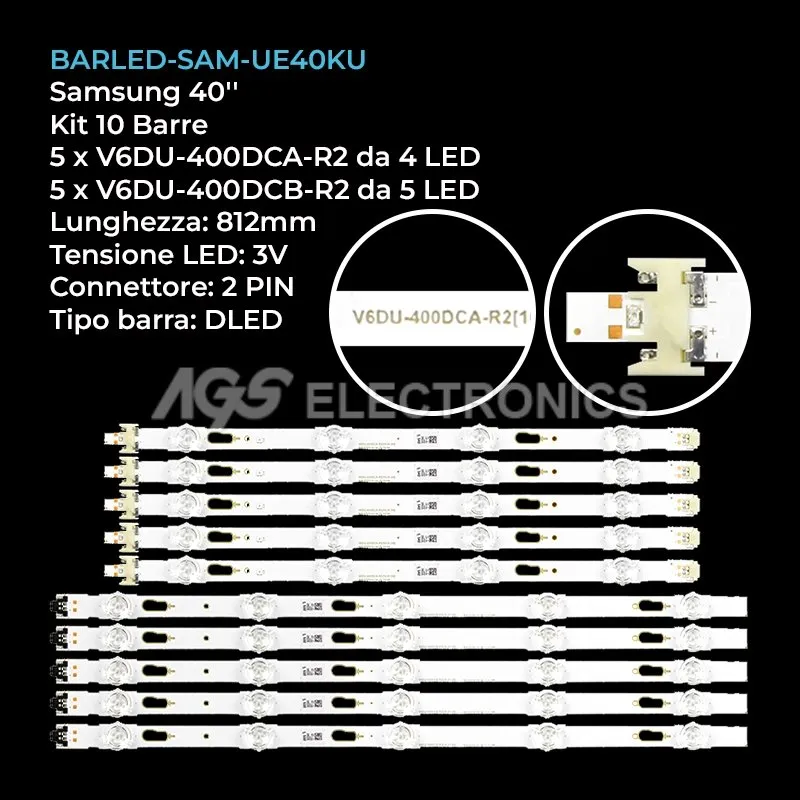 kit 10 barre LED retroilluminazione per Samsung 40 pollici modello UN40MU6300FXZC