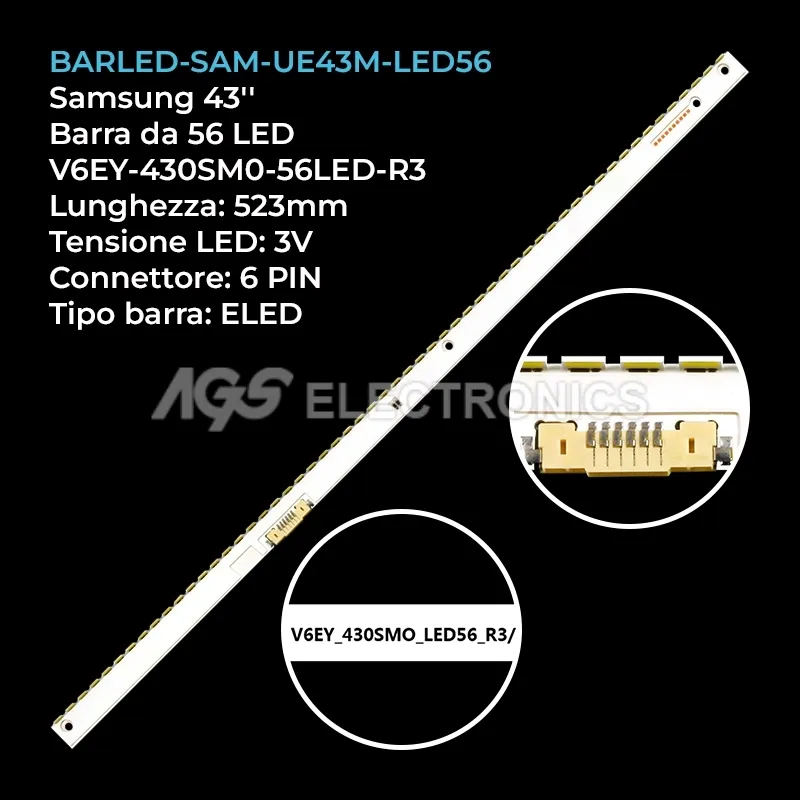 kit 1 barre LED retroilluminazione per Samsung 43 pollici modello UA43K5500AGXXP