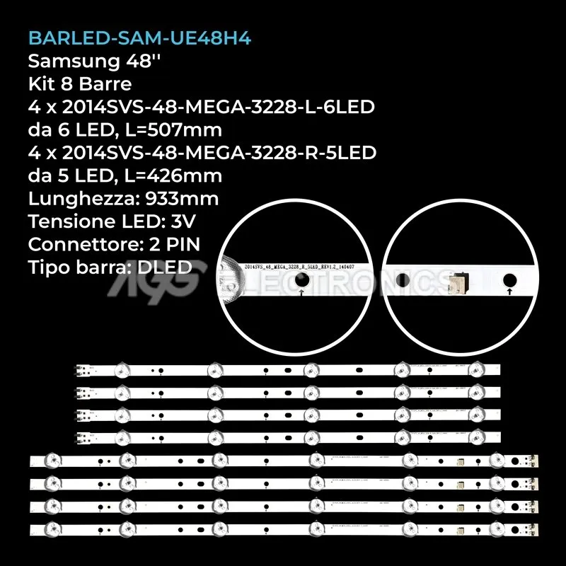 kit 8 barre LED retroilluminazione per Samsung 48 pollici modello UN48H4203AFXZC