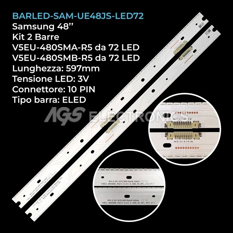 kit 2 barre LED retroilluminazione per Samsung 48 pollici pannello CYXJ048FLLV3H