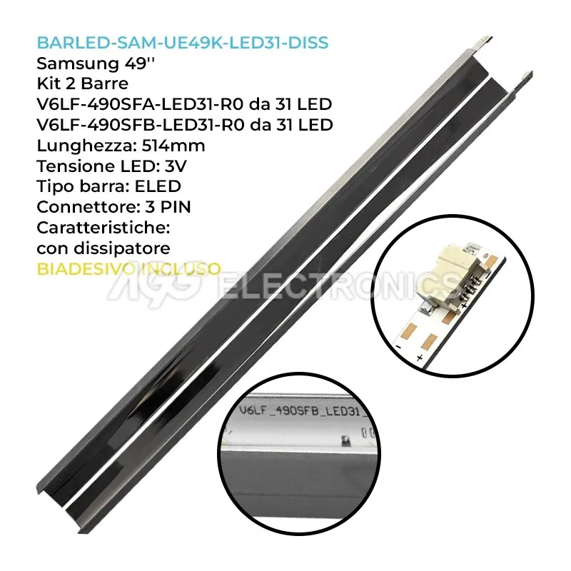 kit 2 barre LED retroilluminazione per Samsung 49 pollici pannello UE49K5120